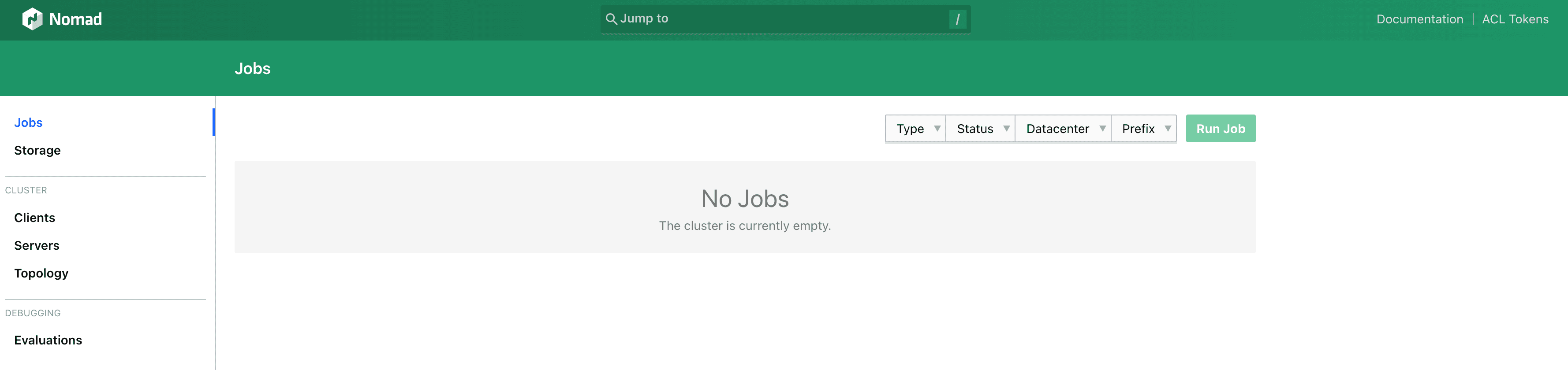 Nomad UI post login jobs page